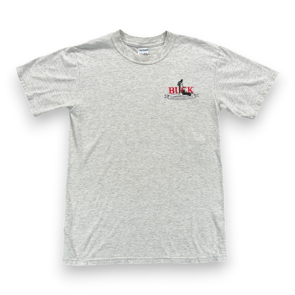 Vintage Buck Knives Shirt Adult SMALL Gray Collectors Club Funny Humor Y2K